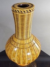 Vintage Shanghai Handicrafts lacquered Ikebana Bamboo Flower Vase