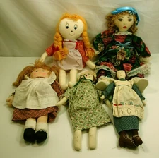 Lot of 5 Rag Dolls 18in, 2-16in, 21in & 15in long Wonderful Christmas Presents