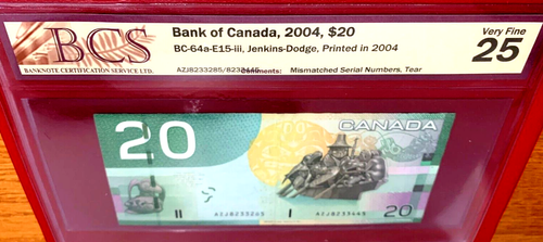 💥RARE ERROR💥 *MISMATCHED SN 8233285/8233445* 2004 CANADA $20 BCS CERTIFIED - Picture 6 of 8