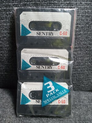 NEW 3pk. Sentry C-60 Blank Audio Sealed Cassette Tape 60min Low Noise VTG 1997
