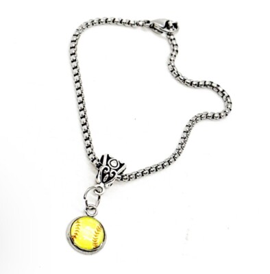 Softball Pendant Charm Bracelet, Softball Mom, Softball Player, Wife Gift 