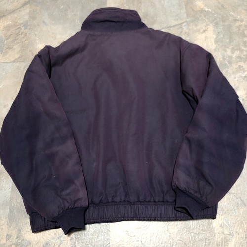 Vintage LL Bean Denim Coat Purple Blue Full Zip Wool Lined Leather Collar - Picture 4 of 20