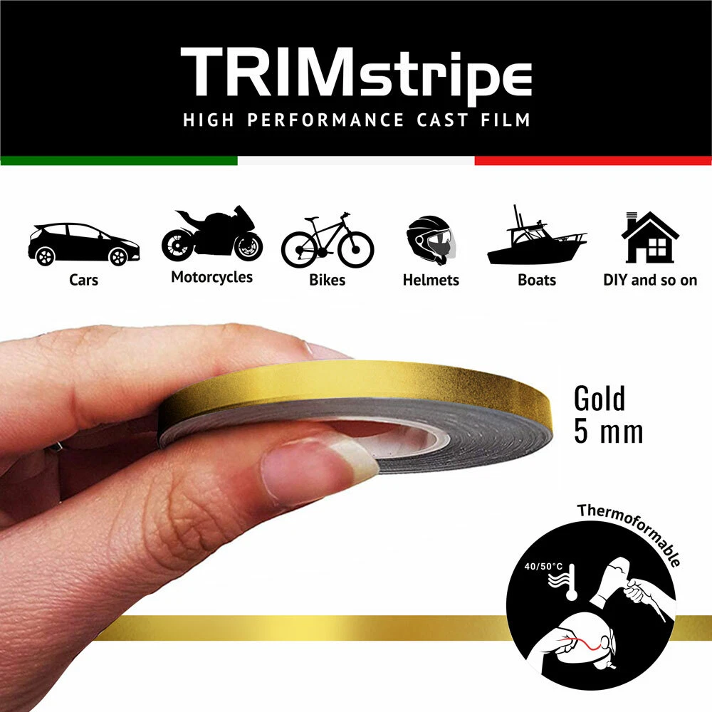 Nastro Adesivo A Strisce Per Auto, Moto, Barche - Giallo, 12mm X 9,8m, Vinile, Facile Applicazione