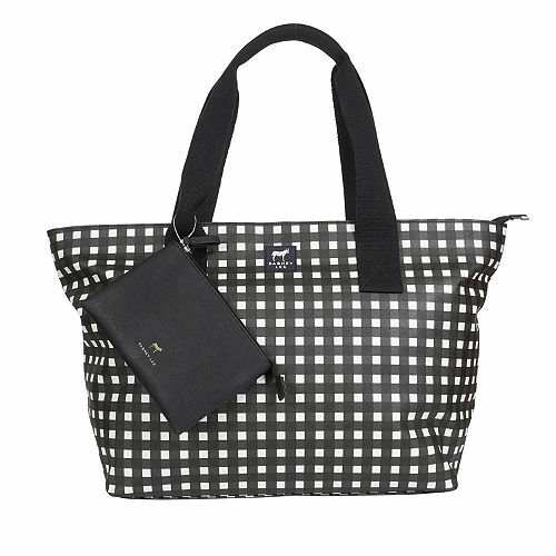 NEW Dabney Lee Black White Checked Large Zippered Tote w/ Removable Pouch Clutch