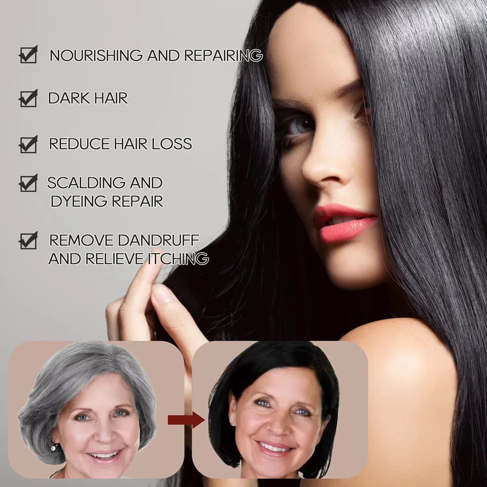 Champú tinte para el cabello instantáneo 3 en 1 + 100% cobertura gris - ingredientes herbales Foto 4 de 4