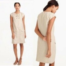 J. CREW Beige Gold Sleeveless Straight Pencil Sheath Pocket Linen Dress Size 2