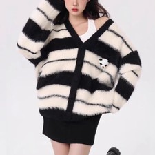 Cardigan Stripes Da Donna Fur Fluffy Panda Carino
