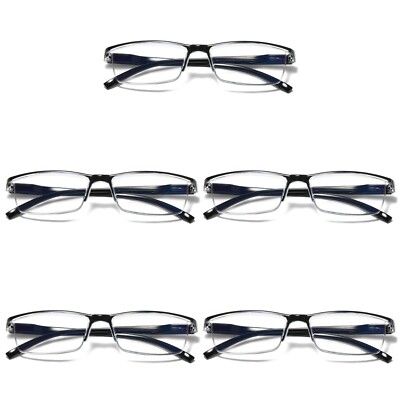 5 Pair Mens Rectangular Blue Light Blocking Reading Glasses Spring Hinge Readers