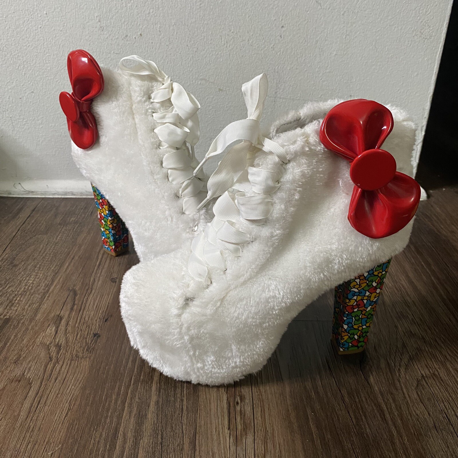 RARE Hello Kitty X Jeffrey Campbell Limited Edition Collection Furry White Boots image 4