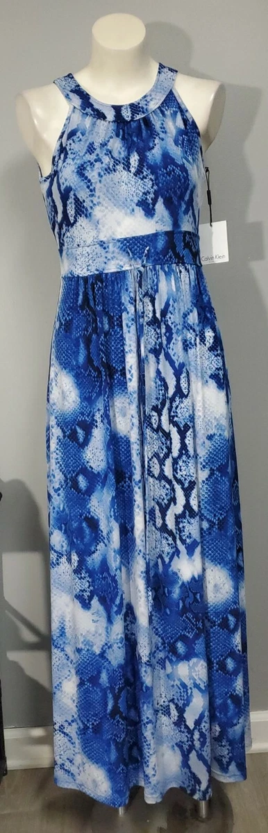NWT Calvin Klein Maxi Dress Blue SnakePrint Size 6 RT 99