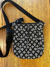 Coach Black/Gray Monogram Small Crossbody Bag Zip Closure, Adjustable Strap