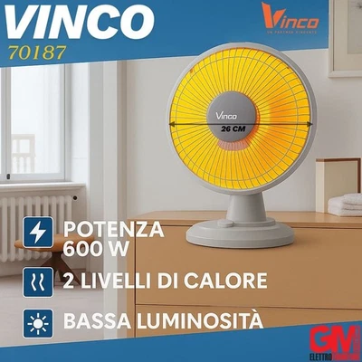 VINCO 70187 Stufa Parabolica al Carbonio 600W 26Ø CALORE DIRETTO,POTENTE E IMMEDIATO