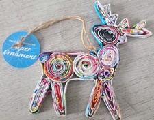 Unique Rolled Paper Reindeer Deer Christmas Ornament Recycled Magazine