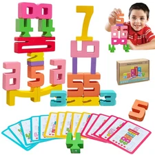 20Pcs Wooden Number Building Blocks, Montessori Number Blocks Math Learning D...