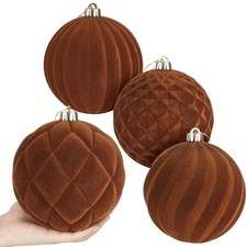 4 Pcs 6 Inch Large Velvet Christmas Ornaments Ball Flocked Vintage Christmas ...