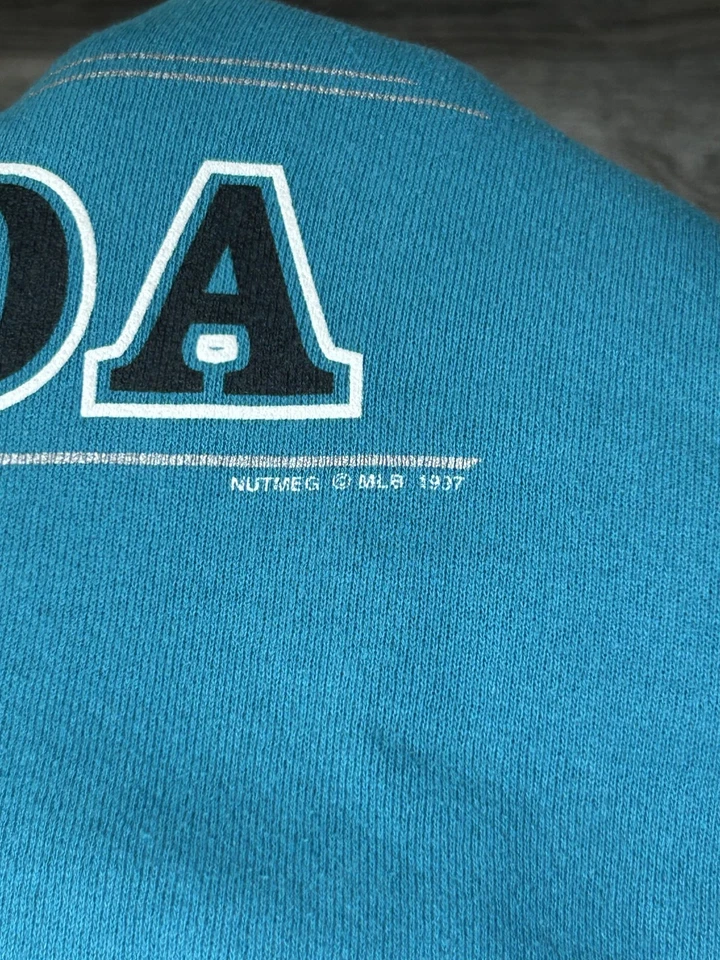 复古 90 年代 Nutmeg Lee 运动 MLB 佛罗里达马林鱼队世界冠军运动衫 L — 第 4/4 张图片