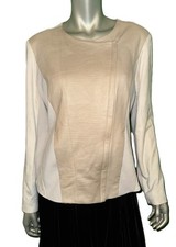 HALSTON H Cream/Beige Stretch Sueded Zipper-Front Fitted Blazer Jacket sz 12