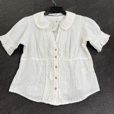 PILCRO Keira Waisted Tuxedo Blouse Women's Size S White