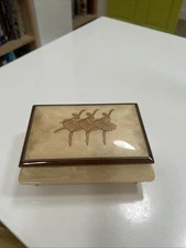 Swiss Made Jewelry Music Box ~ Italian Inlaid Wood Top -3 Ballerinas Le Bleu Dan