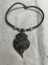 Heart of Viana Silver Pearl Pendant on Portuguese GREEN Cork Necklace Portugal