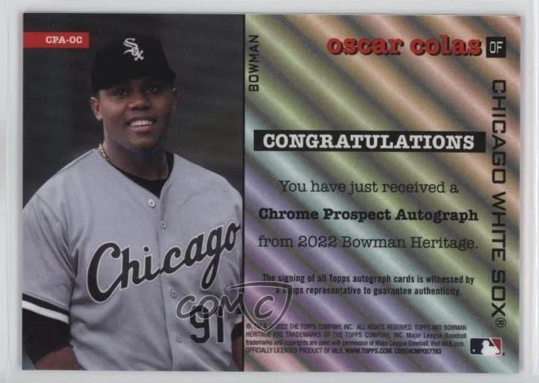 2022 Bowman Heritage Chrome Prospect Orange Refractor /25 Oscar Colas Auto - Image 2 of 2