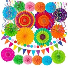 32Pcs Cinco De Mayo Decorations Fiesta Party Decorations Multi-Color Paper