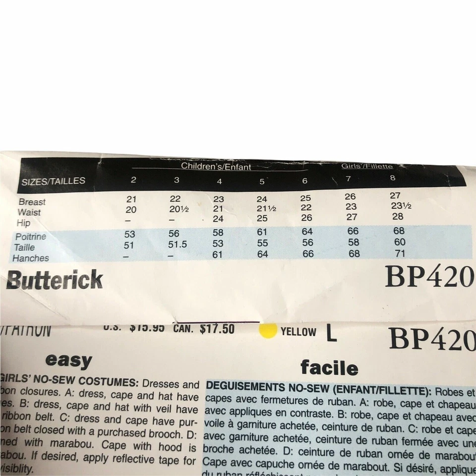 Butterick Girls No-Sew Costume Pattern BP420 Sizes 6-8 Princess Witch Designs - Image 4 of 4