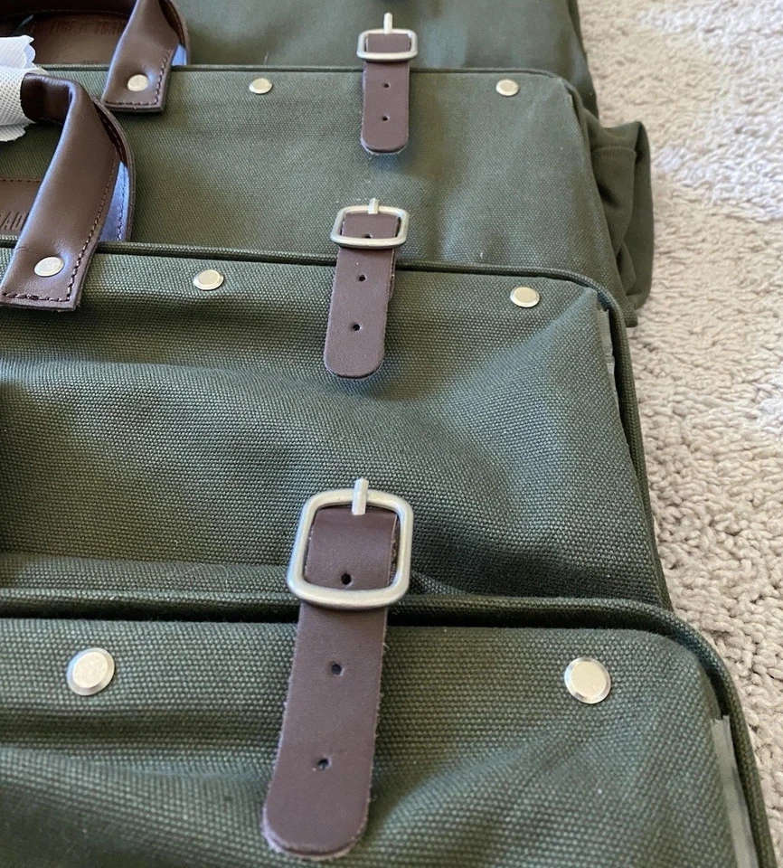 Line Of Trade Weekender Bags Set Of 3 Green Canvas Leather 22x13x7" #0312 wStrap - Image 4 of 4