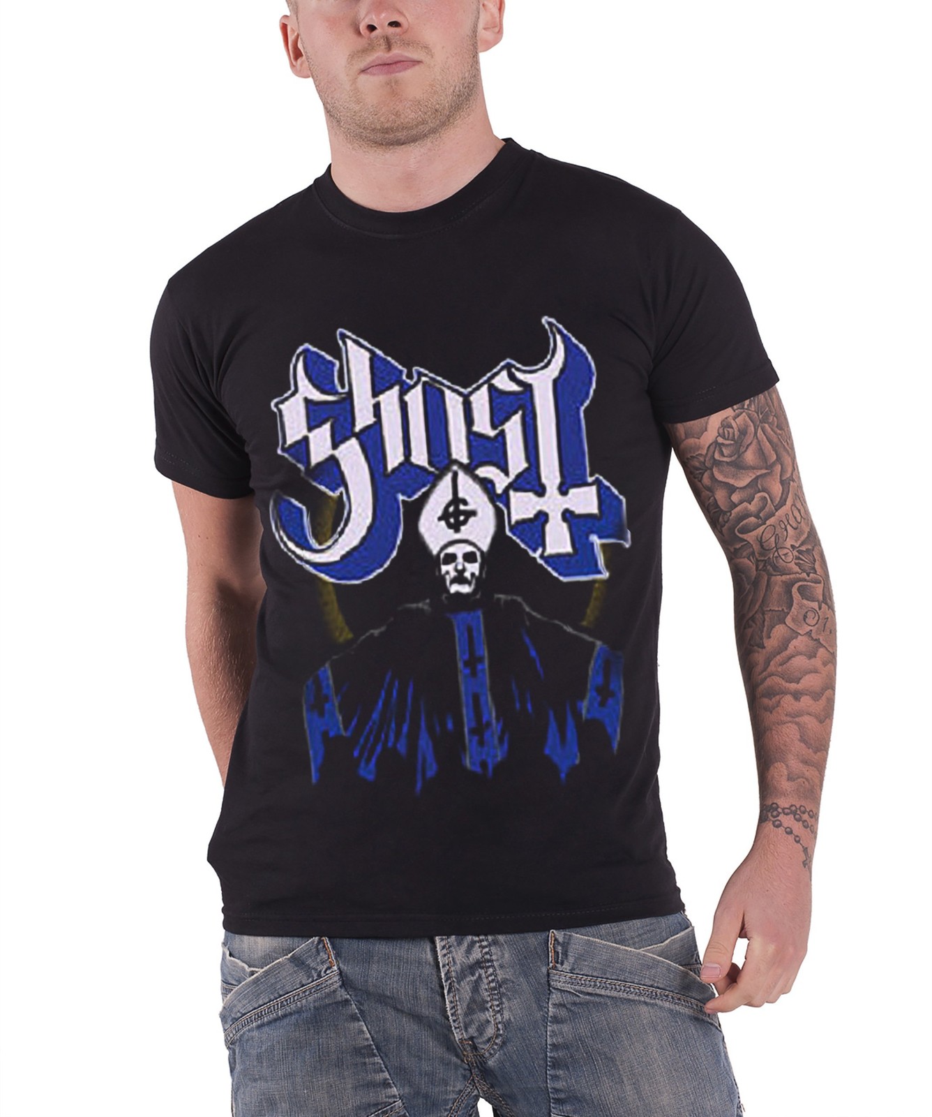 Ghost Men's Papa and Band Short Sleeve T-Shirt XXL Black