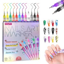 12 Colors Nail Art Pens, Fine Tips Nail Polish Pens Quick Dry, Dotting Pen Ac...