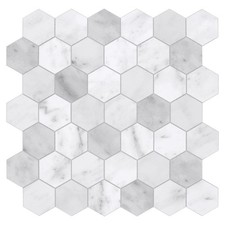 Peel and Stick Backsplash Tiles 10-Sheet Carrara White Hexagon  Waterproof for