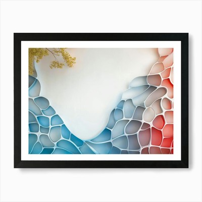 Gerahmtes Wandbild Poster Leinwanddruck Bild glatt blau und Farbverlauf rote Kurven