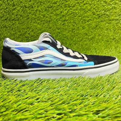 Vans Old Skool Flame Boys Size 6.5Y Black White Blue Athletic Shoes Sneakers