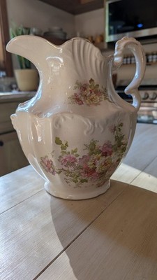 Cream Floral Ironstone Antique VTG Wash Basin Shabby Chic Cottage Core Large