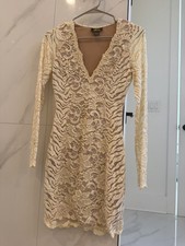 Baccio Couture Ivory Handpainted Crystal Floral Lace Dress Small NWOT $500