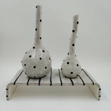 Studio B White Black Polka Dots Art Design with Striped Table Ceramic Vase Set