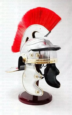 Roman Centurion Helmet 18ga Steel Red Plume Imperial Gallic Armor Reenactment