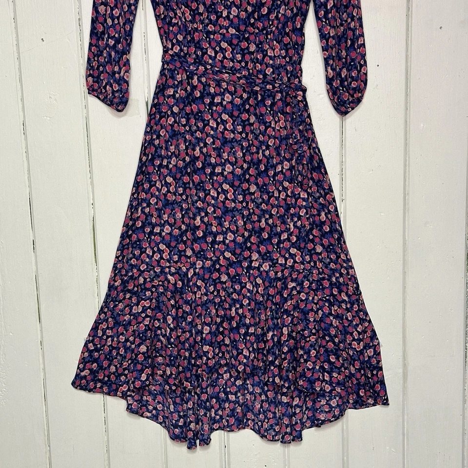 J. Vestido midi Crew para mujer talla 0 cintura atada punteado floral con volantes dobladillo manga larga Foto 4 de 4