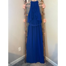 Eliza J royal blue halter-neck Jumpsuit wide leg sleeveless ruffled overlay 14 