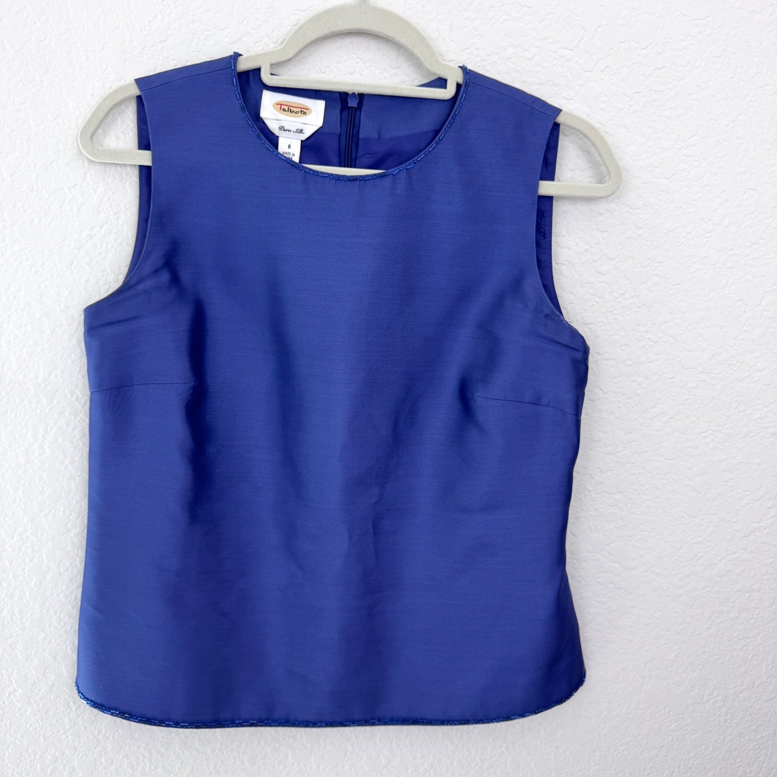 Talbots Womens Vintage Tank Blouse Top Size 8 100% Silk Beaded Classic Purple