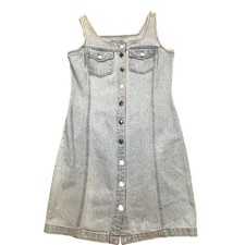 Vintage Tickets Denim Dress Size 9/10 Button Front Y2K Mini Pinafore Light Wash