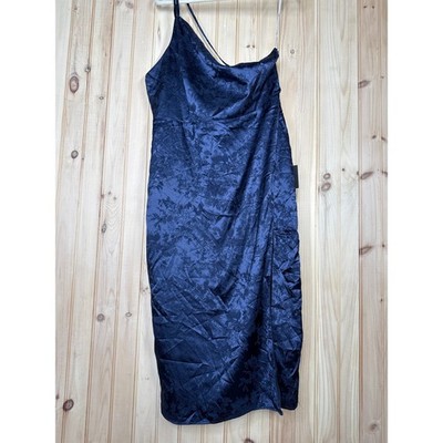 Lulus Desirable Dream Navy Blue Satin Jacquard Halter Neck Dress Party Large