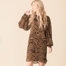 GANNI PRINTED GEORGETTE DRESS TIGER
