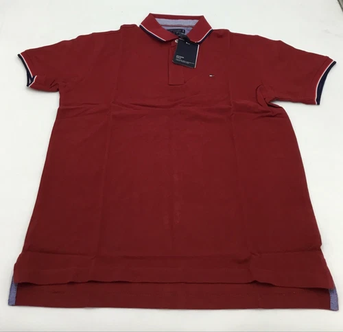 Tommy Hilfiger Mens Classic Fit Short Sleeve Cotton Polo in  Burgundy Large image 4
