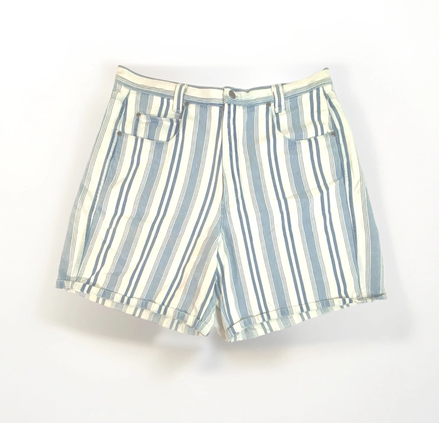 Vintage Goodfellows Blue White Striped Denim Shorts 20W 36 Waist 100% Cotton EUC