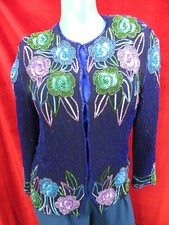Tricoville Vtg Sudi Design Blue Mix Beaded Jacket Xl Jacques Vert Pants Uk 18