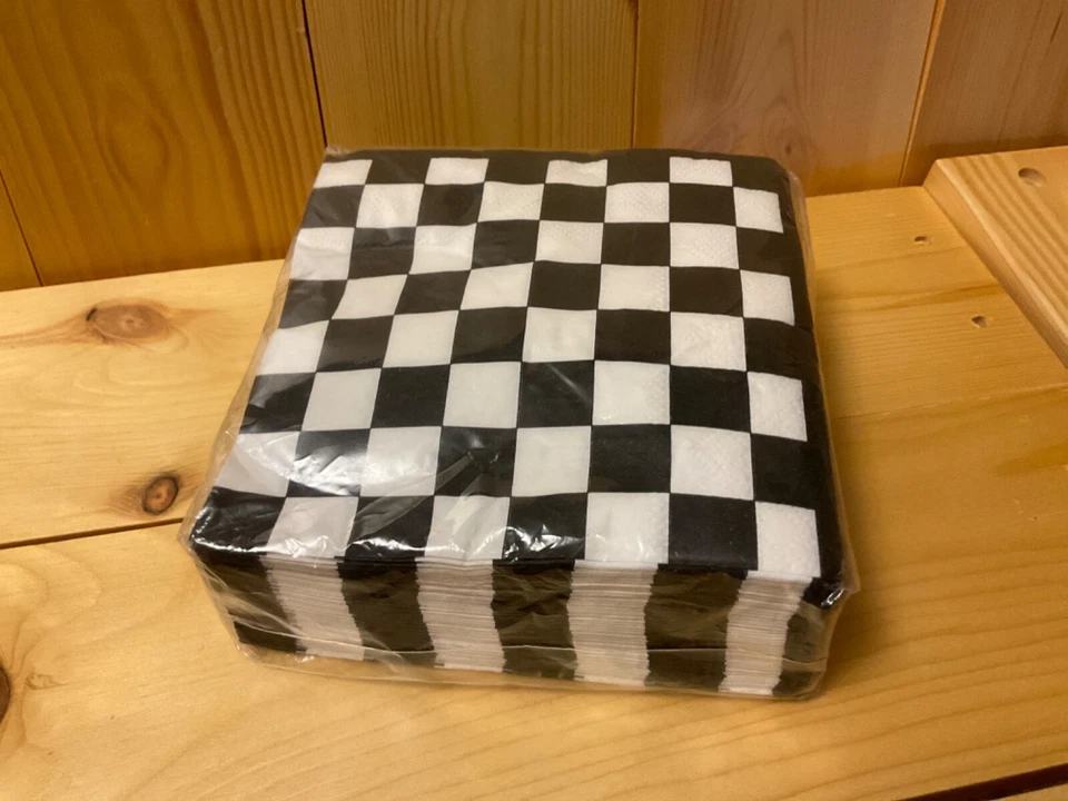 Black & White Check Beverage Napkins 100 Pack Car Racing Birthday Party Decor - Image 3 of 4