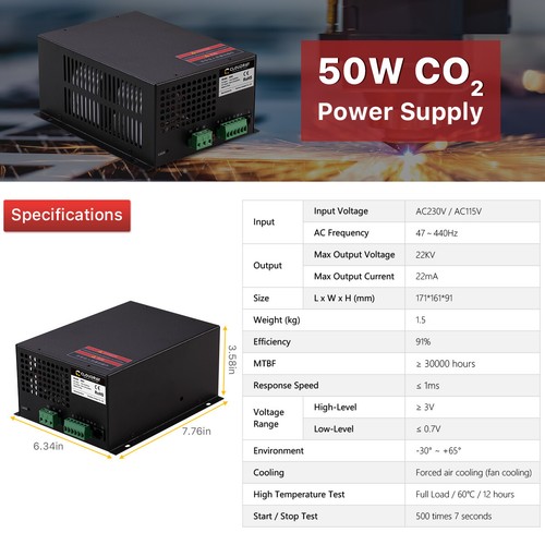 50W 60W CO2 fuente de alimentación láser PSU para grabado láser de CO2 220V - Imagen 2 de 8