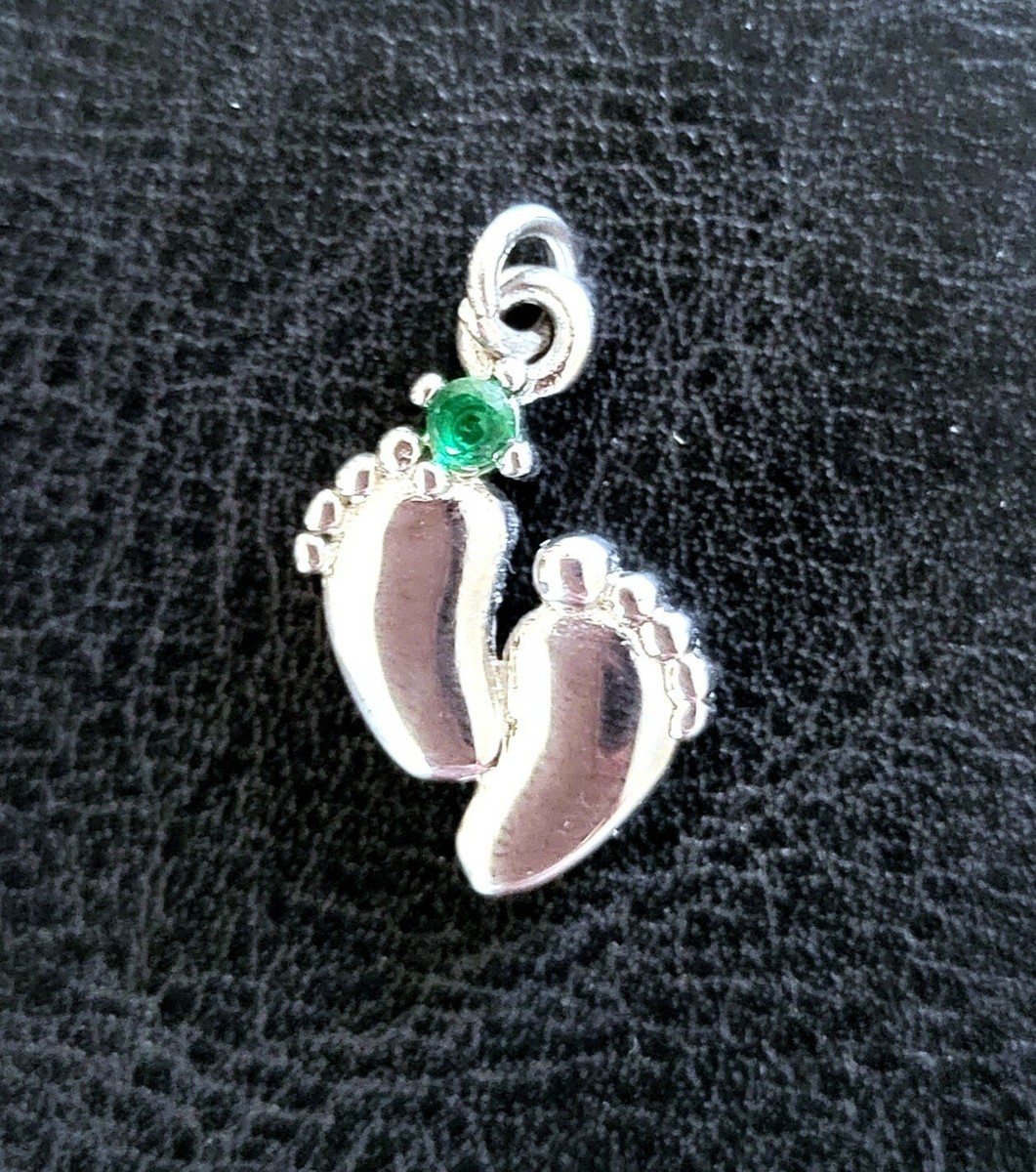 👣NEW SURG STAINLESS STEEL GREEN CZ FOOTPRINTS/ BABY FEET CHARM/ MARATHON  AWARD