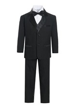 Boys Slim Fit Tuxedo suit 5pc set coat,Satin vest,striated pant,shirt,bow tie